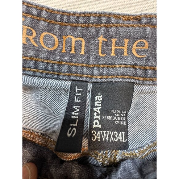 Prana Mens Slim Fit Breathe Straight Jeans Size 34Wx34L Gray Denim Stretch Casua - Picture 2 of 16